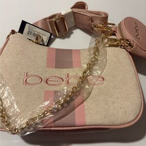 Bebe Crossbody Bag in Pink and Cream with Gold Chain